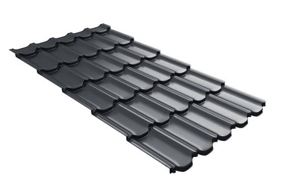 Металлочерепица квинта плюс с 3D резом 0,5 Quarzit PRO Matt RAL 7024 мокрый асфальт купить в Челябинске