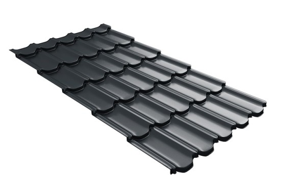 Металлочерепица квинта плюс с 3D резом 0,5 Satin RAL 7016 антрацитово-серый купить в Челябинске